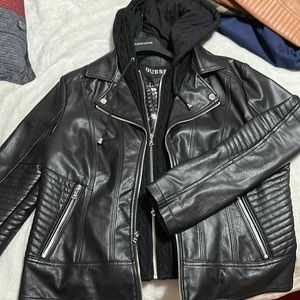 Guess Leather jacket with sweater style hood